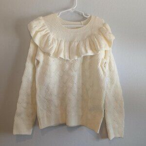 Girl's Cream Ruffle Front Textured Sweater - Size Medium (8)